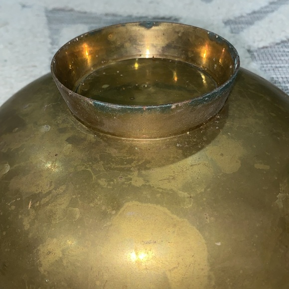 Vintage Hand Painted Engraved Brass Bowl-Original Patina. Flower & Leaf Pattern - Picture 5 of 5